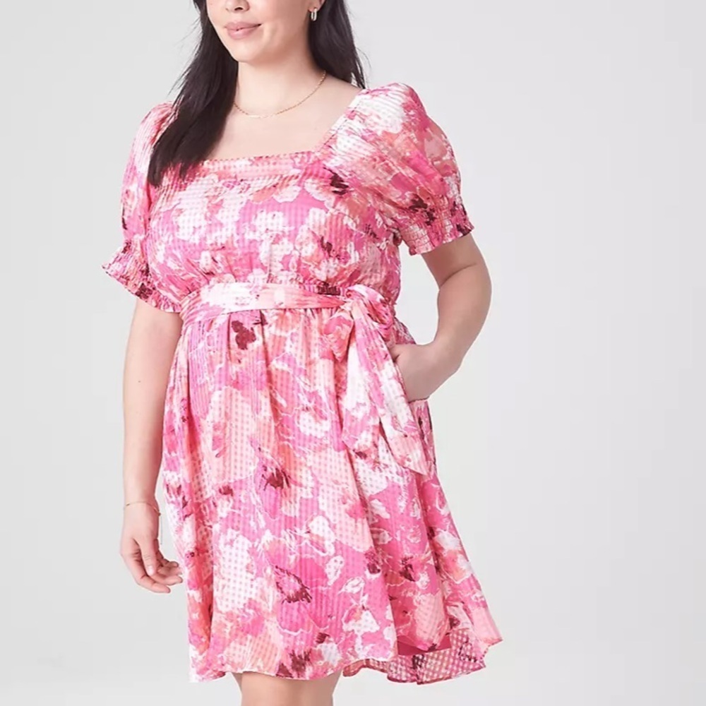 NWT Lane Bryant Smocked Cuff-Sleeve Square-Neck Fit
& Flare Dress sz 14 coquette
